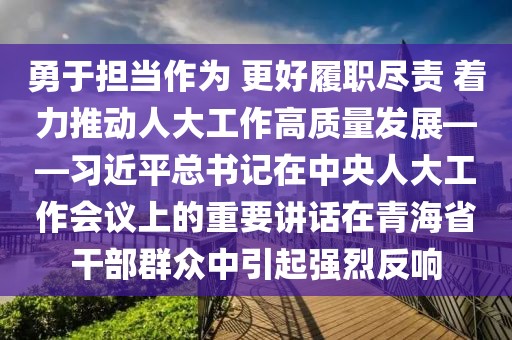 勇于擔當作為 更好履職盡責 著力推動人大工作高質量發展——習近平總書記在中央人大工作會議上的重要講話在青海省干部群眾中引起強烈反響