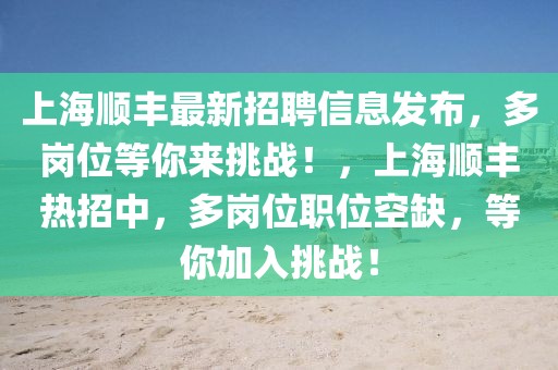 上海順豐最新招聘信息發布，多崗位等你來挑戰！，上海順豐熱招中，多崗位職位空缺，等你加入挑戰！