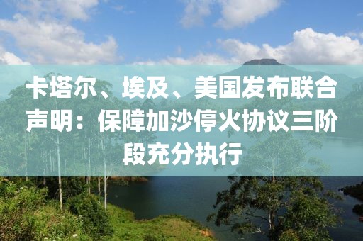 卡塔爾、埃及、美國發布聯合聲明：保障加沙?；饏f議三階段充分執行