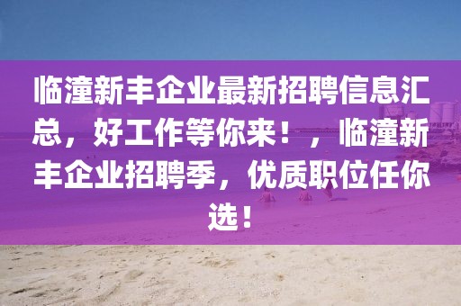 臨潼新豐企業最新招聘信息匯總，好工作等你來！，臨潼新豐企業招聘季，優質職位任你選！